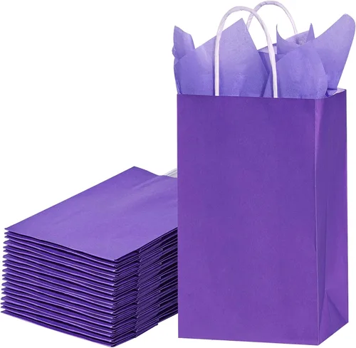 Miniatura 8 de SUNCOLOR Bolsas de regalo negras con asas, paquete de 24 bolsas pequeñas de papel kraft para fiestas, 7.9 x 5.12 x 3.15 pulgadas con papel de seda