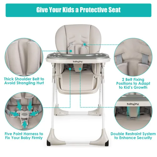 Miniatura 2 de BABY JOY Silla alta convertible para bebés y niños pequeños, altura ajustable, silla alta Grow & Go con reclinación y reposapiés, bandeja doble Gris