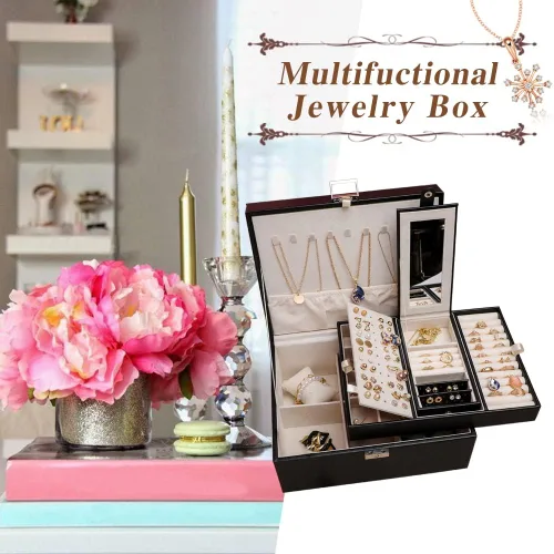 Miniatura 3 de KUDASUY Caja organizadora de joyas para mujer, niña, novia, esposa, caja de almacenamiento de joyas de gran capacidad para collar, aretes, pulseras