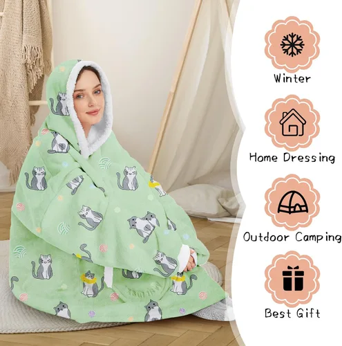 Miniatura 4 de Zando Manta con Capucha Ponible Manta para Niños y Adultos Manta Cómoda con Capucha Sudadera de Gran Tamaño Sherpa Forro Polar