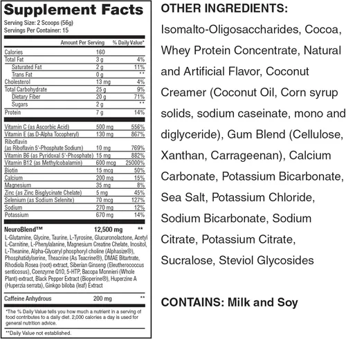 Miniatura 3 de Lean1 Nutrition53 - Bebida energética mental, 15 porciones de chocolate Neuro