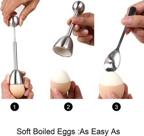 Miniatura 2 de Juego de decoración de galletas de huevo, soporte separador de huevos duros y duros, incluye 4 cucharas de huevos y 4 tazas de huevo, 1 cortador
