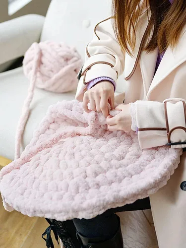 Miniatura 2 de Hilo de felpilla de punto grueso para mantas de tejer a mano, súper suave para mantas grandes jumbo (color rosa claro)