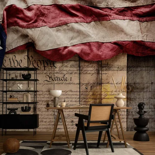 Miniatura 6 de artgeist Mural de pared Bandera de Estados Unidos, 116 x 83 pulgadas, papel tapiz autoadhesivo extraíble grande, diseño de impresión de madera, #02