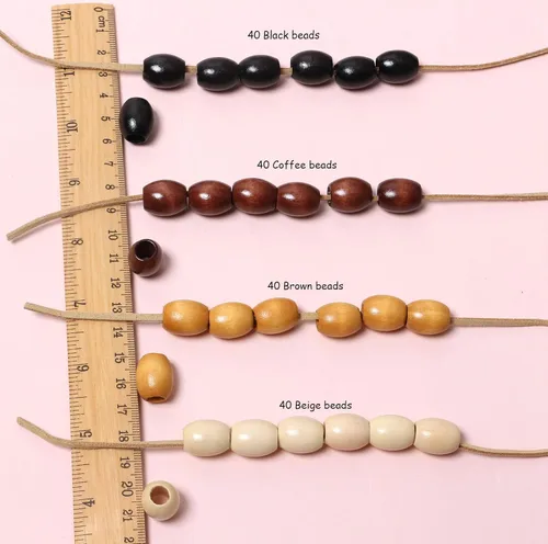 Miniatura 3 de Woodeni - 160 piezas de cuentas de madera ovaladas de 17 x 14 mm en Beige, Café, Marrón y Negro, cuentas de madera de barril con agujero grande