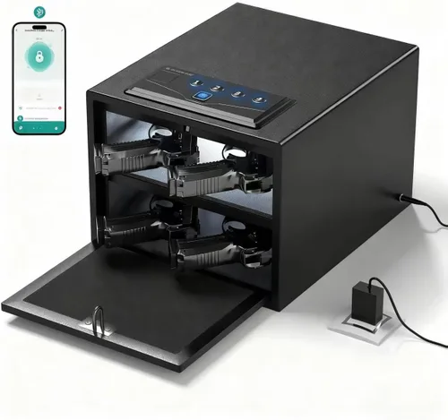 XDeer Caja fuerte biométrica para pistolas (certificada por FCC y Departamento de Justicia de California) - Caja fuerte para armas de mano de acceso