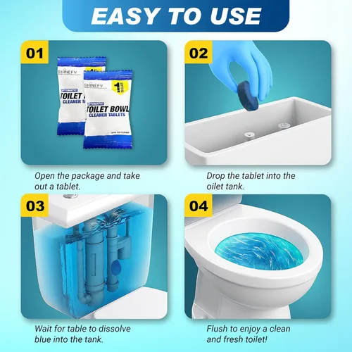 Miniatura 4 de Shinefy - Limpiador automático para inodoro en tabletas – 20 pastillas - Limpiadores de tanque de baño de gel azul, removedor de anillos de agua