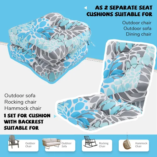 Miniatura 5 de Cojines para exteriores, 19 x 19 pulgadas, 2 unidades, también para uso en interiores, lazos de longitud completa con soporte antideslizante