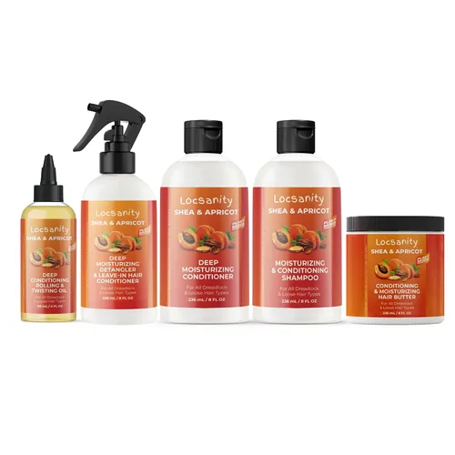 Locsanity Shea & Apricot Suelto, Natural, Acondicionador y Hidratante Suelto Cuidado Natural del Cabello Paquete - Fórmula de Fuerza y Crecimiento