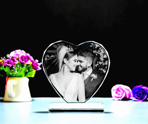 Miniatura 4 de FANF&YKPY Marco de fotos personalizado en forma de corazón, marco de fotos de cristal, grabado láser, cumpleaños, aniversario, boda, regalo