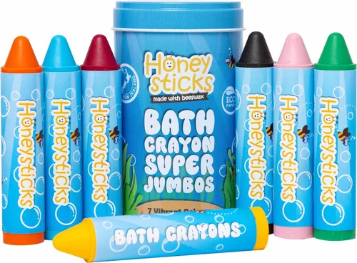 Honeysticks Crayones de baño súper jumbo no tóxicos (paquete de 7) para niños pequeños de 1 a 3 años y niños de 4 a 8 años, crayones de cera de