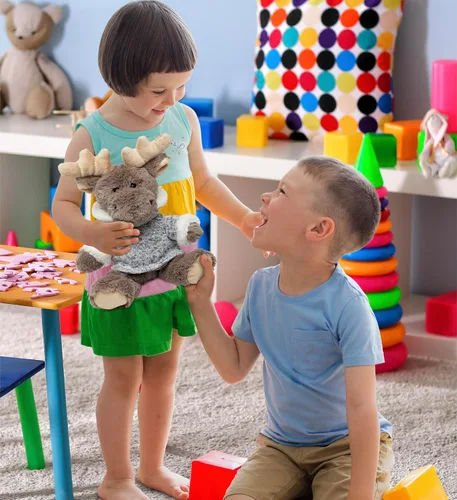 Miniatura 6 de Puzzled DolliBu - Peluche de alce de peluche, alce sentado con suéter gris, adorable juguete de peluche abrazable para niños y adultos, 9 pulgadas