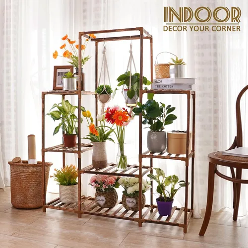 Miniatura 5 de Uneedem Soporte para plantas para interiores y exteriores, estante alto para múltiples plantas, 8 niveles, 12 macetas, estante grande de madera