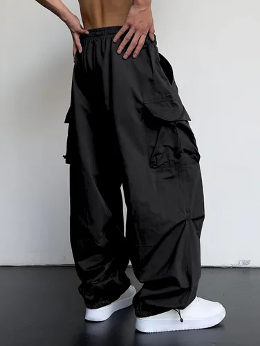 Miniatura 5 de ZAFUL Pantalones cargo de paracaídas para hombre, ajuste holgado, pantalones Y2K, con cordón, pantalones casuales con diseño de bolsillo, pantalones