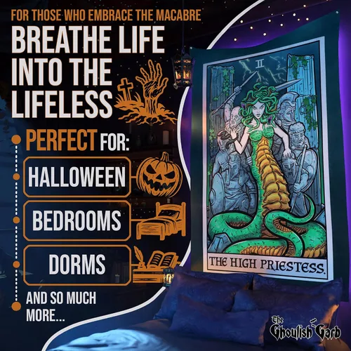 Miniatura 3 de Tapiz de cartas del tarot de la alta sacerdotisa - Medusa - mitología griega decoración del hogar para colgar en la pared (60 x 50 pulgadas)