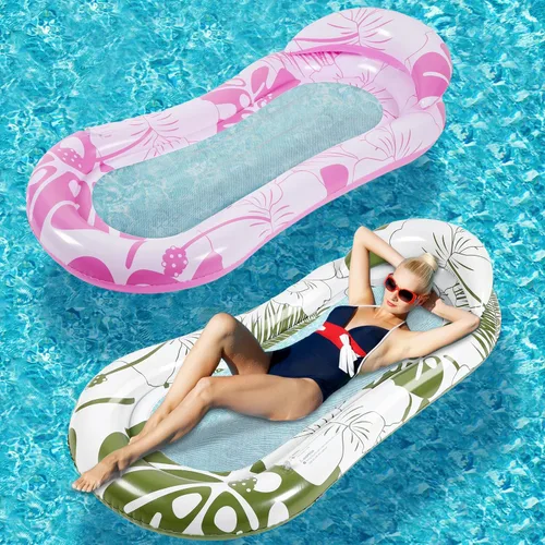 Miniatura 7 de Briwooody 2 unidades inflables para piscina, flotadores de piscina, balsas con reposacabezas, bronceado solar para adultos, hamaca de agua fría