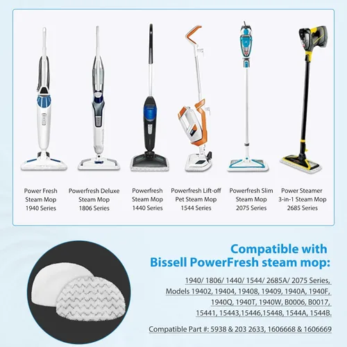 Miniatura 2 de Paquete de 6 Almohadillas de Repuesto para Trapeador de Vapor para Bissell Powerfresh Steam Mop 1940 1806 1544 2075 2685A 2181 2814 Series