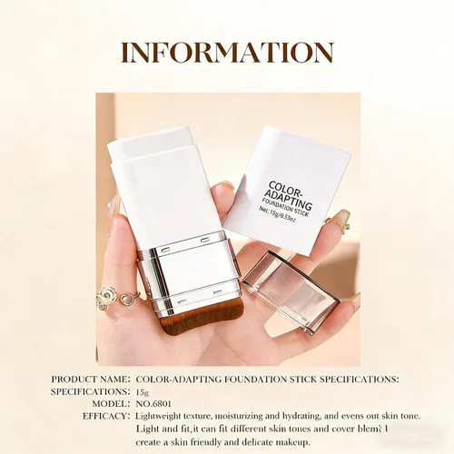 Miniatura 2 de Barra de base que cambia de color, doble extremo con cepillo desmontable, maquillaje húmedo e hidratante para un aspecto impecable, combinación