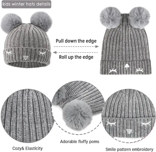 Miniatura 3 de Toddler Boys Girls Winter Warm Knit Beanie Hat Neck Scarf Touchscreen Gloves with Fleece Lined Cap for 3-10 Year Kid Gifts