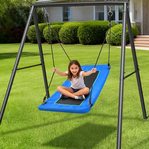 Miniatura 2 de Trekassy Columpio de Plataforma Grande Tipo Platillo de 60" con Marco para Niños al Aire Libre, Juego de Columpio de 440lbs con Soporte de Metal