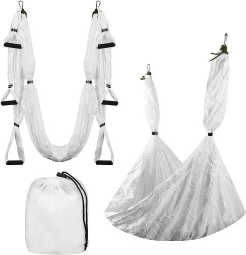 Hamaca aérea de yoga 250x150cm/98.43x59in columpio de tela de paracaídas para fitness de inversión Blanco
