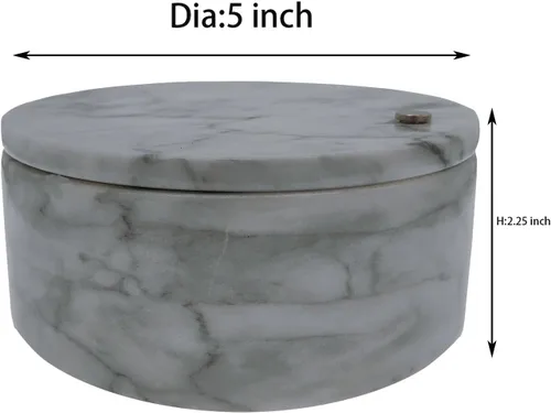 Miniatura 4 de Kerixi Bodega de sal de mármol y caja de almacenamiento con dos compartimentos, caja de sal con tapa giratoria para almacenar especias (gris blanco)