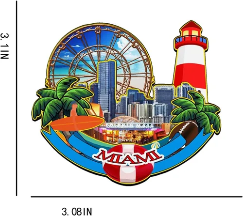 Miniatura 3 de Imán de madera para nevera de Miami Florida USA Monumentos 3D de viaje coleccionables, recuerdos decorativos hechos a mano -1275