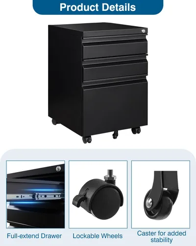 Miniatura 7 de PEUKC Archivador de 2 cajones con cerradura, archivador de metal debajo del escritorio para tamaño carta/legal/A4 para oficina en casa, archivadores