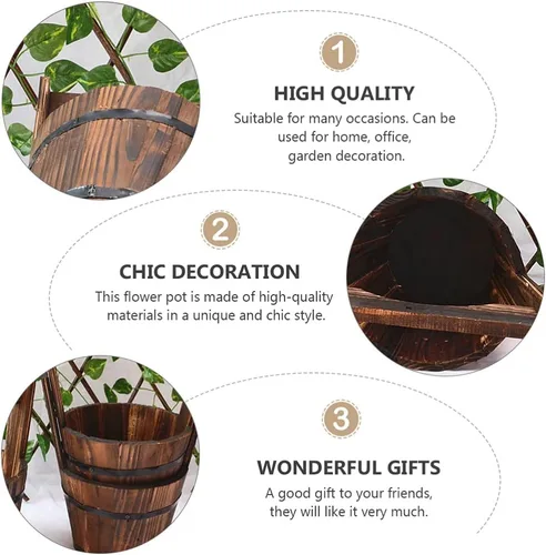 Miniatura 4 de DOITOOL Macetas colgantes rústicas de madera, maceta colgante de cubo rústico de madera para deseos, maceta para suculentas, maceta para patio