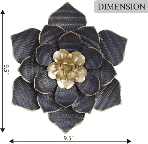 Miniatura 4 de Decointo Esculturas de pared de flores de metal, 9.5 pulgadas, decoración de pared floral negra, flores en capas 3D, arte de decoración de pared