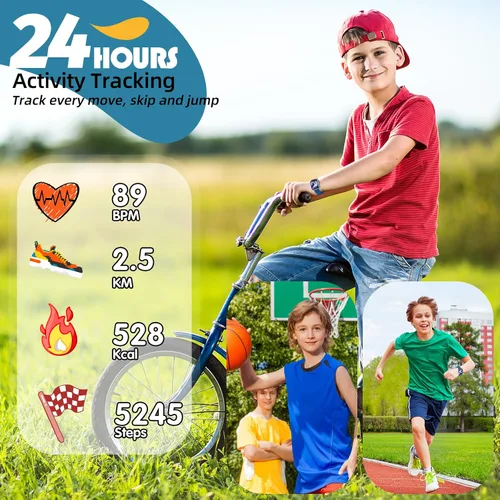 Miniatura 4 de YOUSOKU Reloj de seguimiento de actividad física para niños, IP68, impermeable, reloj inteligente con diales DIY de 1.5 pulgadas, 19 modos Azul