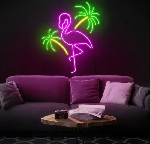 Miniatura 11 de Letrero de neón con diseño de flamenco y puesta de sol de 16 pulgadas para decoración de pared, flamenco rosa para fiesta, hogar, vacaciones, bar
