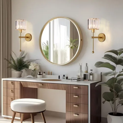 Miniatura 4 de Moderno juego de 2 apliques de pared de cristal de vidrio, funciona con pilas, luces de pared recargables doradas con control remoto, accesorio