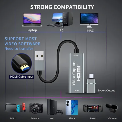 Miniatura 2 de Papeaso Tarjetas de captura de video, 4K HDMI a USB 3.0 dispositivo de captura de video, 1080P HD 60 fps transmisión en vivo y grabación de video