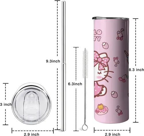 Miniatura 5 de Vaso para Adultos Botella de Agua Tazas de Doble Pared para Niños 20 oz Rosa Taza de Café Cosas de Gato Vaso Aislado Regalos para Niñas Mujeres