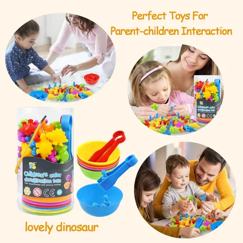 Miniatura 7 de RAEQKS Juguetes de dinosaurios para contar y clasificar Montessori sensorial, juguete de clasificación con cuencos, actividades de aprendizaje