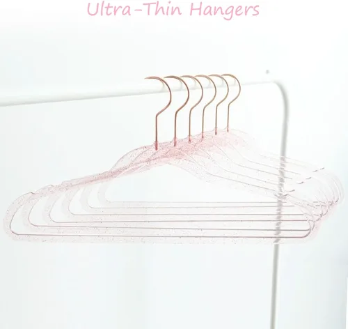 Miniatura 6 de Perchas de Ropa Rosas de 16", Paquete de 20 Perchas de Plástico con Recubrimiento Transparente para Armario de Adultos, Ganchos de Ropa Brillantes