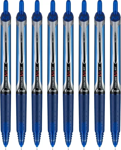 PILOT Precise V5 RT - Bolígrafos de bola recargables y retráctiles, punta extrafina 0.5 mm, azul, paquete de 8 - Ideal para la escuela, para llevar