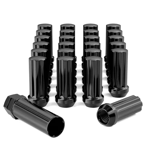 14mmx2.0 Tuercas de rueda de llanta, 24 piezas + 1 pieza de tuerca M14x2 Tuercas de llanta de spline XL de rosca negra, reemplazo para F150