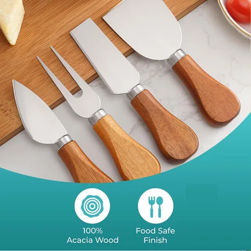 Miniatura 3 de Linwnil Juego de cuchillos de queso para tablero de charcutería, cuchillo de acero inoxidable con mango de madera, cortador de queso Acacia-6 piezas