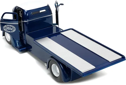 Miniatura 4 de Jada Toys Just Trucks 1:24 1947 Ford COE - Coche de cama plana fundido a presión color azul oscuro/blanco con estante para neumáticos, juguetes
