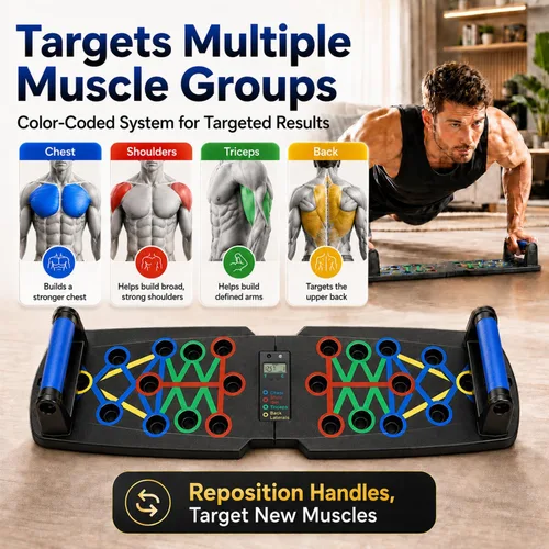 Miniatura 3 de Push Up Board with Smart Counter, Foldable Home Workout Equipment for Men, Portable Pushup Board with Non-Slip Handles for Chest, Shoulders, Back &
