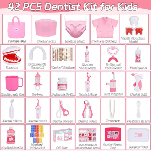 Miniatura 2 de Gifts2U Kit de dentista para niños, 42 piezas de kit médico para niños pequeños, juego de dentista educativo para niños, regalo para niñas y niños