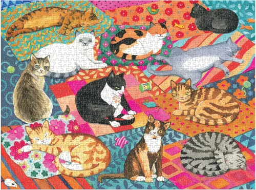 Miniatura 2 de Galison Gatos Descansando – Rompecabezas de 1000 Piezas Con Hermosas Obras de Arte de Diversos Amigos Felinos Descansando en Coloridas Colchas