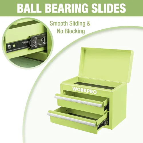 Miniatura 4 de WORKPRO Mini caja de herramientas de metal, caja de herramientas superior que contiene dos cajones con deslizadores de rodamientos de bolas, forros