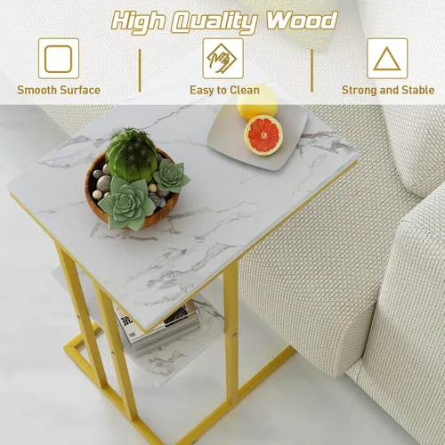 Miniatura 4 de Easy Paws - Mesa auxiliar en forma de C, mesa lateral pequeña para sofá y cama, mesa de aperitivos dorada para espacios pequeños, sala de estar