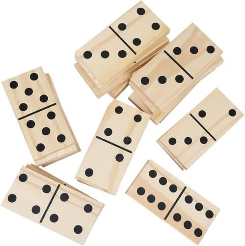 GOTHINK Juego de dominó de madera gigante para adultos y niños, 28 piezas de azulejos de dominó de madera natural jumbo con puntos negros para