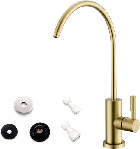 WEWE Grifo de agua potable para fregadero de cocina, grifo de filtro de agua de cocina dorado de acero inoxidable para ósmosis inversa o sistema de