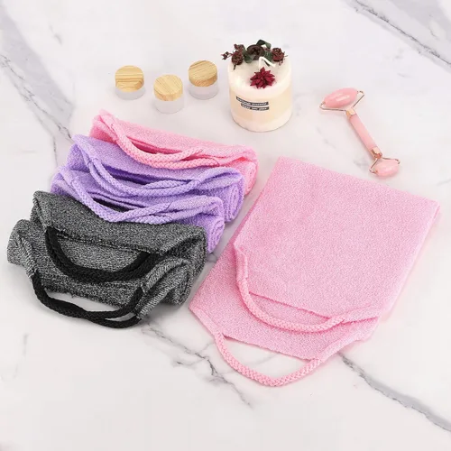 Miniatura 6 de 2 piezas exfoliante de espalda con asas, toalla para ducha, exfoliante de espalda de nailon, para hombres y mujeres (morado)