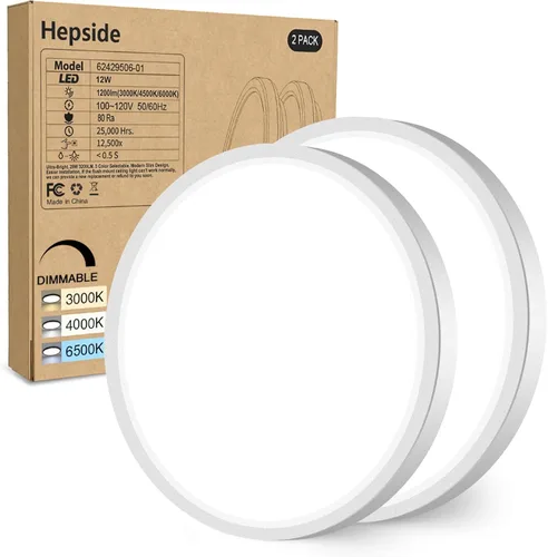 Miniatura 26 de Paquete de 2 lámparas de techo LED de montaje empotrado, color negro, 12 pulgadas, 28 vatios, regulable y 3000K-4500K-6000K, lámpara de techo de 3